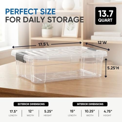 Image of Superio 13.7 Quart Clear Plastic Storage Bin with Lid, Stackable Organizer Box, BPA-Free Storage Container for Home, Garage, School & Office, 1 Pack