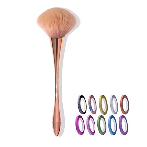 Acrylic Nail Brush Set, Practical Kit for Nail Art, Long Handle Nail Dust Brush + 10 Rolls 1mm Nail Art Striping Tape Line, Rosegold