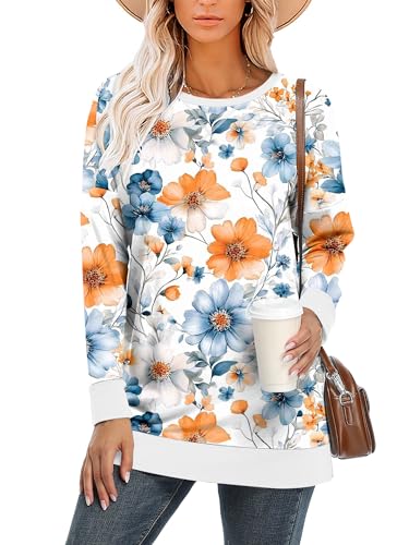 BETTE BOUTIK Women's Drop Long Sleeve Sweatshirts Casual Crewneck Tunic Tops Sweartshirts With Side Slits S-3XL