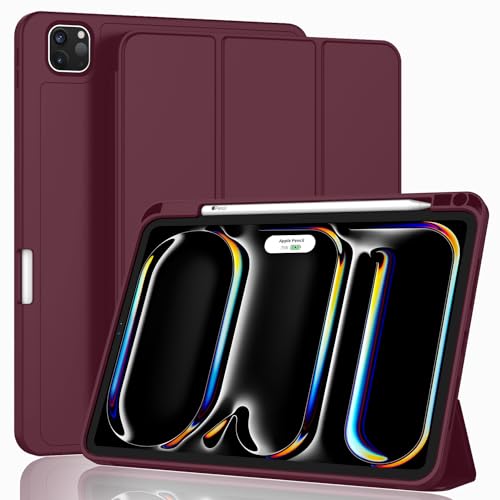 Image of ZryXal New iPad Pro 13 Inch Case (M5) 2025 / (M4) 2024 with Pencil Holder, Smart iPad Case [Support Pencil Pro and Pencil (USB-C)], Support Touch ID and Auto Wake /Sleep (Wine)