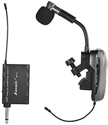 ammoon Saxophone Wireless Instrument Microphone System Receiver & Transmitter UHF Professional 16 Channels BM-12/V2 for Sax Saxophone French Horn Trumpet Trumbone