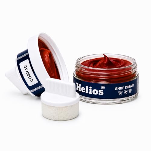Image of Helios shoe cream with applicator | Shoe Polish for Leather | Boot, Purse, Belt, Handbag, Jacket | Leather Conditioner | 48 GM