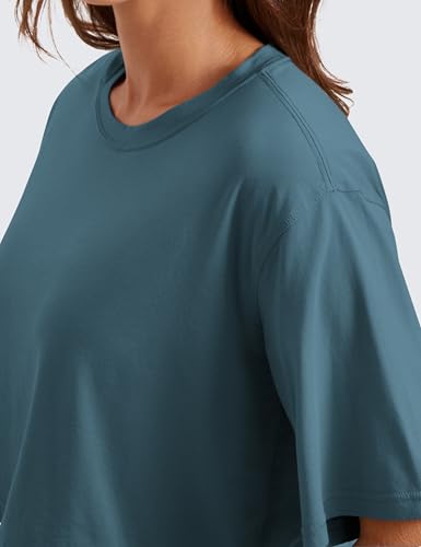 Image of CRZ YOGA Pima Cotton High Neck Crop T-Shirt | Workout, Naturally Soft, Loose Fit, Short Sleeve Tops for Women
