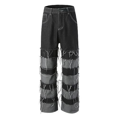 Mens Comfortable Fringe Pants Drop Wide Leg Hip Hop Slouchy Jeans Jean2