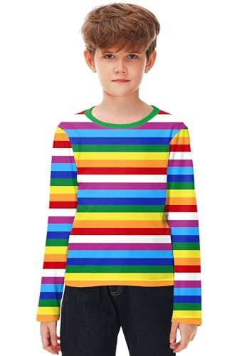 Image of Remimi Kids Striped Shirts Long Sleeve Boys Girls Crew Neck Holiday Tshirts 3-14 Years