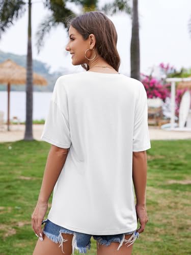 Image of UNCLECAT Womens Deep V Neck T Shirts Summer Oversized Short Sleeve Tops