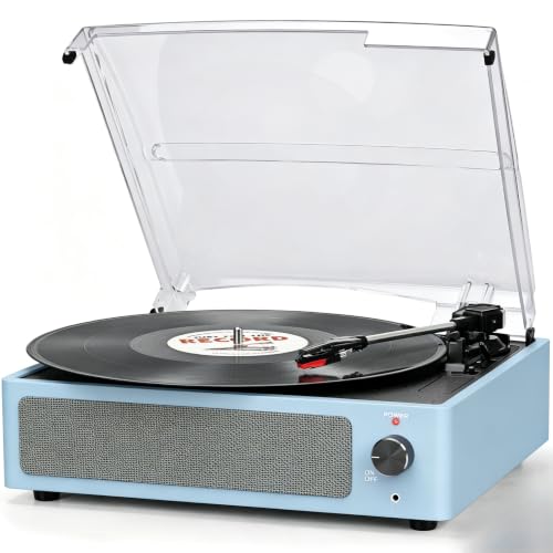 Image of Vinyl Record Player with Speakers Belt-Driven Turntable, Pastel Blue
