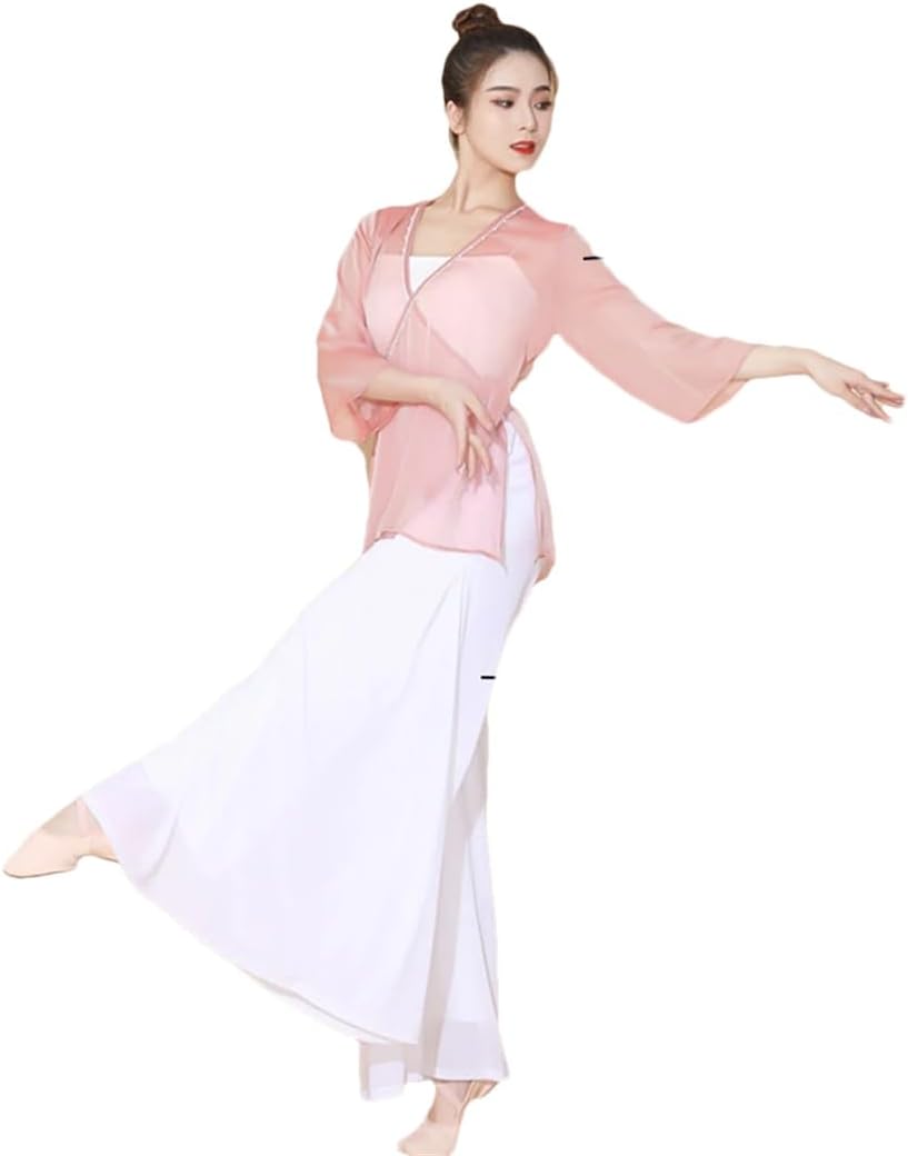 Women'S Classical Dance Set Chinese Dance Pants Practice Stage Tops Summer （Tops Only）
