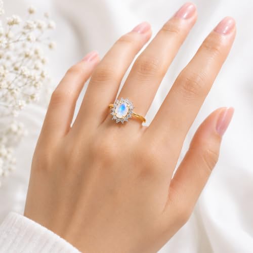 Image of Princess Diana Inspired Halo Birthstone Ring for Women Girls | Pure 925 Sterling Silver with AAA+ Natural Gemstone | 18K Gold-Plated | Best Gift for Birthday, Anniversary, or Valentine�s Day