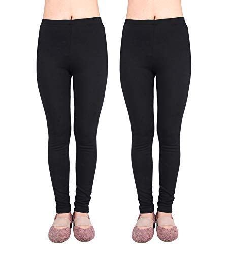 IRELIA 2 Pack Girls 100% Cotton Fleece Lined Warm Leggings Stretchy for Winter