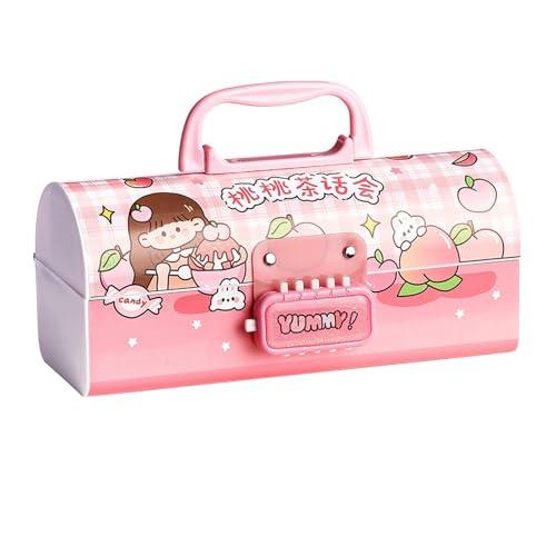 Estojo de lápis com bloqueio de senha de grande capacidade de camada dupla, estojo de lápis portátil multifuncional para estudantes - Tea Party, Tea Party, Tamanho Único