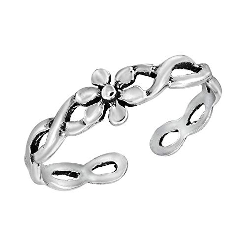 AeraVida Blossoming Sweet Flower Celtic Knot Band .925 Sterling Silver Pinky or Toe Ring | Cute Toe Rings for Women Sterling Silver | Sterling Silver Adjustable Toe Ring