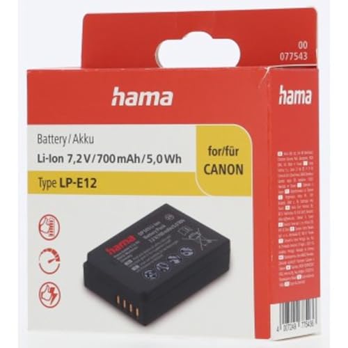 Hama Li-Ion Akku „DP543“ f&uuml;r Canon LP-E12 (Liion Akku, Ersatzakku, Akku Pack, Akku 700mAh, Li Ion Akku, Kameraakku, Akku f&uuml;r EOS M, Akku f&uuml;r EOS 100D) Schwarz