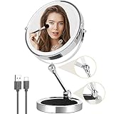 Magnifying Mirror with Light, Height Adjustable Desktop Mirror, Double Side 1x/10x Lighted Makeup...