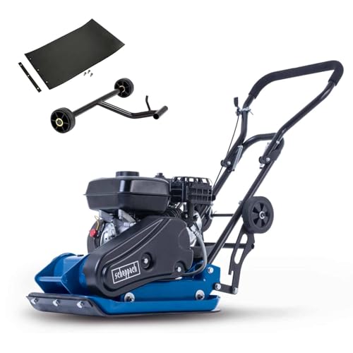 Scheppach HP2300S Wacker Plate Compactor | 54 x 42cm Plate | 4.1kW Petrol | 13,000N Force | 30cm Depth | Inc. Wheels & Rubber Mat