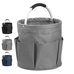 IHOMAGIC 17L Freistehend Werkzeugkorb, Faltbare Aufbewahrungsbox, Gartenwerkzeuge Tasche, 1 Hauptfach mit 6 Außentaschen, Aufbewahrungskorb für Tagesreisen, Wandern, Grillen 28x28cm (Dunkelgrau)