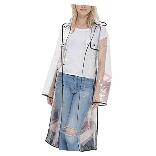 LRXIYODE Chaqueta Transparente Mujer Chubasquero Negro con Capucha de Media Resistente al Viento para y Cambios de