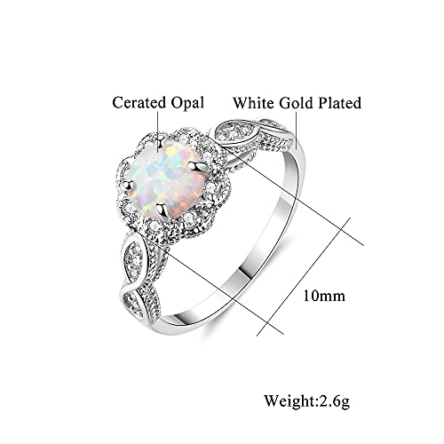 CiNily 18K Gold Plated Opal Ring-White Fire Opal & Amethyst & Cubic Zirconia Women Jewelry Gemstone Engagement Anniversary Ring Size 5-133