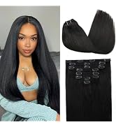 Clip in Human Hair Extensions Real Human Hair Clip Remy Human Hair 20 Inch 120g 8pcs Natural Blac...