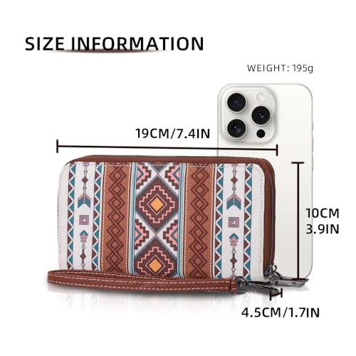 RFID Blocking Bohemian Wallet for Women Retro Double Zipper Wristlet, Coin Purse And Card Holder (Beige)2