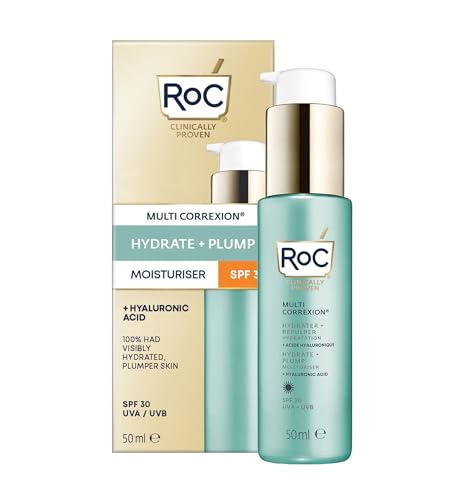 RoC - Multi Correxion Hydrate + Plump Crema Hidratante Facial SPF 30 - Tratamiento Anti Arrugas y Antiedad - UVA/B protección - 50ml
