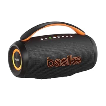 Basike Caixa de Som Bluetooth 5.4 100W Potência Real IPX6 à Prova D'água, Grave Bass, TWS, Bateria com até 20h de Música, Alto-Falante para Praia, Piscina (Preto)