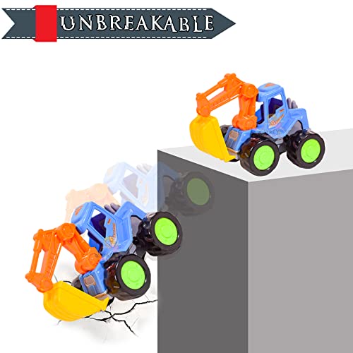 Image of WISHKEY Plastic Push and Go Construction Truck Set, 2 Friction Powered Trucks Resemble Excavator, Moveable Parts, Non-Toxic ABS Plastic, Multicolor, 3+ Years (Set of 2)