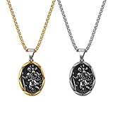 JewelryWe Heiliger Christophorus Halskette Herren: 2 Stück Schutzpatron Reisende Anhänger mit 60cm Kette Gebetskette Autofahrer Glücksbringer Religiöser Schmuck Taufe Kommunion Geschenk für Männer