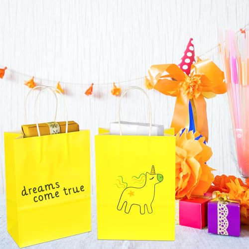 Image of BLEWINDZ 32Pcs Small Paper Gift Bags with Tissues, Yellow Party Favor Bags with Handles, 8.7 inch Goodie Bag for Birthday, Shopping, Party Supplies