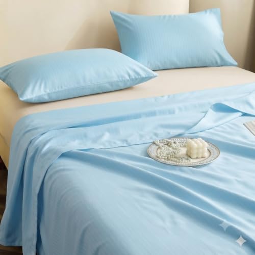 Image of Satin Striped Glace Cotton Double bedsheet with 2 Pillow Cover | Soft & Smooth Finish | Double Bed bedsheet 90 x 90 Inch | Pillow Cover 18 x 28 Inch | Breathable, Fade Resistant