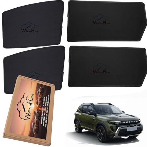 Image of WolkomHome Car Accessories Fix Curtain Window Shades - Half Curtains Sunshade for Duster 2026 | Premium Heat Protection & UV Ray Blocker | Magnetic Fit Mesh Side Window Screen