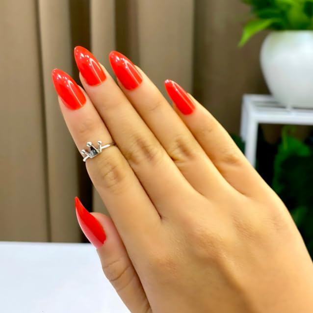 Image of Classic Red Glossy Press On Nails | Almond Shape Fake Nails | Reusable Stick On Nails for Women | Salon Finish (24 Pcs Nail Kit)