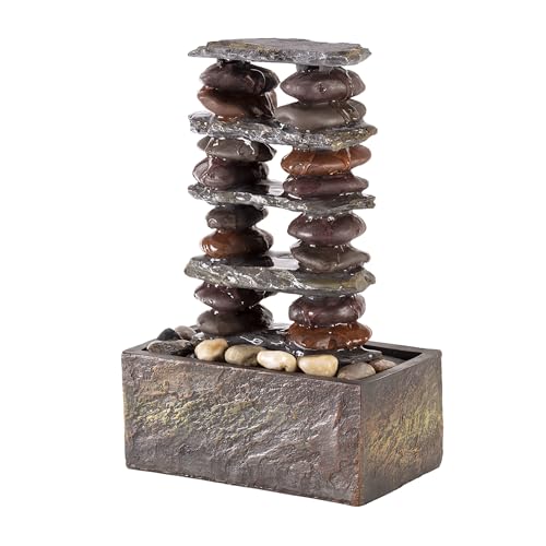 Alpine Corporation TT8002 Indoor/Outdoor Tabletop Stacked Rocks Eternity Fountain, Modern Rocks Tabletop Fountain 12", Brown by Alpine Corporation - Image 6
