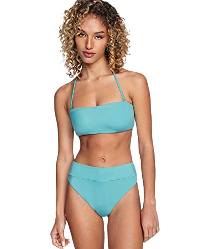 Bandeau de bikini bleu sarcelle avec bretelles amovibles pour femme S