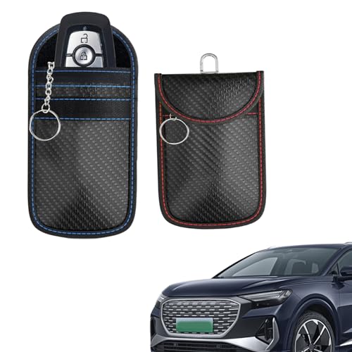 HQRNYP 2PS Faraday Bags for Car Keys Fob, Premium Faraday Cage Protector, 4.7" x 3.4"Car RFID Signal Blocking, Anti-Theft Pouch Anti-Hacking Case Blocker (Red+Blue, Small)