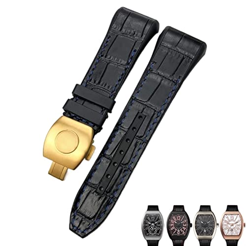 Bracelet de montre 28 mm boucle déployante dorée en cuir et silicone robuste