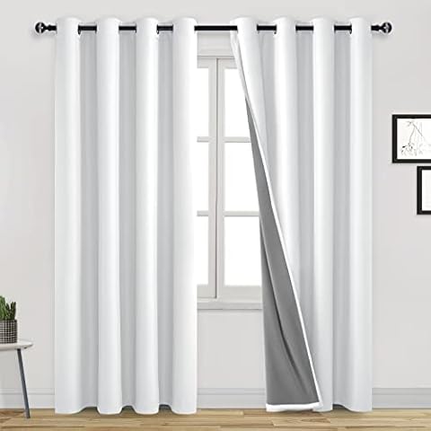 DWCN 100% Blackout Curtains 84 Inches Long for Bedroom/Nursery Thermal Insulated Light & Heat Blocking Full Room Darkening Noise Reducing Grommet 2 Panels Curtain (Greyish White,52" W x 84" L) Cover