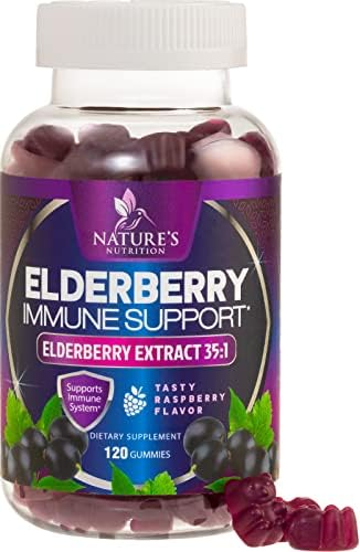 Nature’s Sambucus Elderberry Gummies, Immune Support Gummies - Max 35:1 Elderberry Extract, Equivalent to 4200mg of Elderberries, Immune Support Vitamin Supplement with Black Elderberry - 120 Gummies