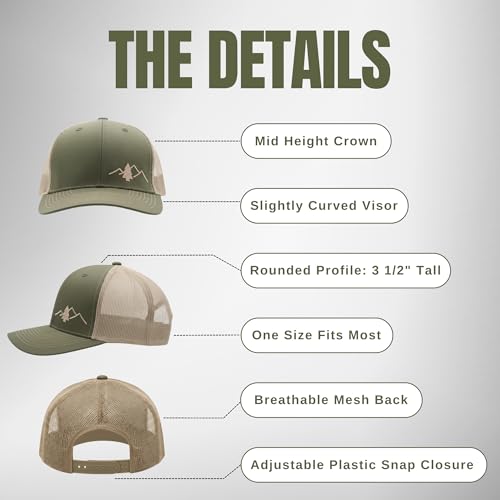 Image of LINDO Trucker Hat [ Great Outdoors Design ] for Men and Women: Mid Profile Cap with Breathable Mesh Back and Adjustable Snap