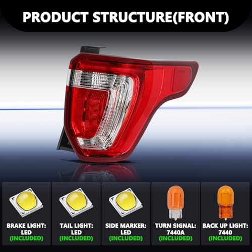 Image of Aosky LED Tail Light Assembly Compatible with 2016-2019 Ford Exlporer Police Interceptor Rear Taillight Brake Signal Lamp with Bulbs RH (Right Passenger Side)