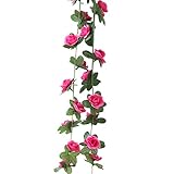 Gesamtlänge: 250 cm / 98,4 GREENLANS-1 Stück Gefälschte Rose Reben Blumen Pflanzen Künstliche Blume Home Hotel Büro Hochzeit Garten Handwerk Kunst Dekor Rosenrot