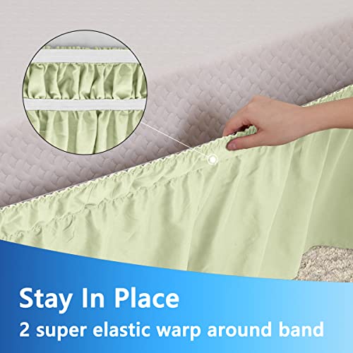 Guken Ruffled Bed Skirt For King/Cal King Size Beds 15 Inch Drop Bedskirt Wrap Around Style Easy Fit Elastic Adjustable Dust Ruffle Silky Soft & Wrinkle Free Classic Look Bedroom Decor Sage Green #TOP4