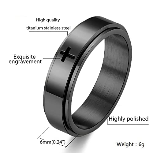 Yomlry Titanium Stainless Steel Anxiety Ring Fidget Spinner Ring Cross Rotating Ring Stress Relieving Ring For Men Women Size 6-12-Black Size6 #TOP1