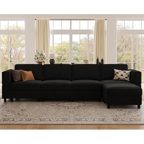 Belffin 114.2" 5 Seater Modular Sectional Sofa,Convertible L Shaped Couch with Deep Storage Seat,Modular Couch with Movable Ottoman Chaise,Upholstered