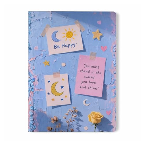 Image of Motivational Floral A5 Notebook Diary for Women & Students | Softbound Laminated Cover | Monthly Planner + Daily Planner | 21 x 15 cm Ruled Journal | Inspirational Quote Cover (Sky Blue Be Happy)