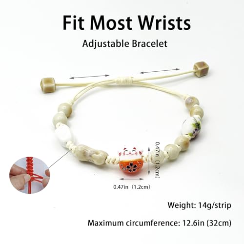 Handmade Braided Rope Ceramic Beads Cute Lucky Cat Bracelet, Cute Cat Bracelet, Maneki Neko Bracelet2
