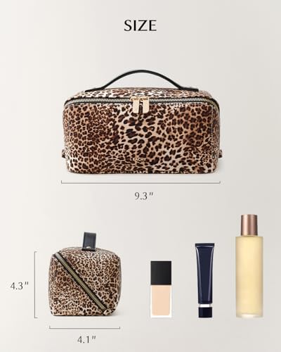 Image of EACHY Travel Makeup Bag, Large Capacity Cosmetic Bag for Women, Waterproof PU Leather, Flat Open Portable Toiletry Bag for Skincare, Brushes & Travel Essentials