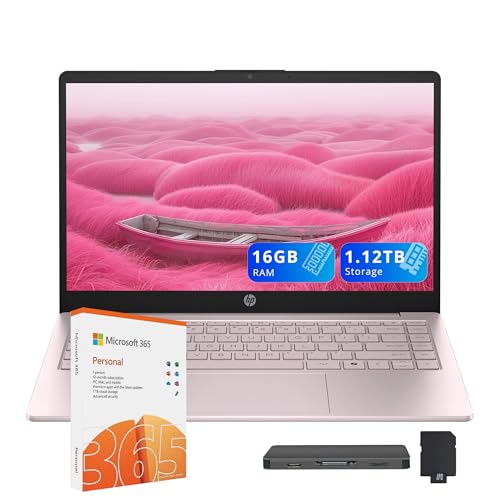 Image of HP Stream 14" Laptop for Students & Business, Intel Processor N150, 16GB RAM, 1.12TB Storage (128GB UFS+1TB Docking Station Set), Wi-Fi 6, 1 Year Office 365, Copilot AI, Fast Charge, Win 11s, Pink