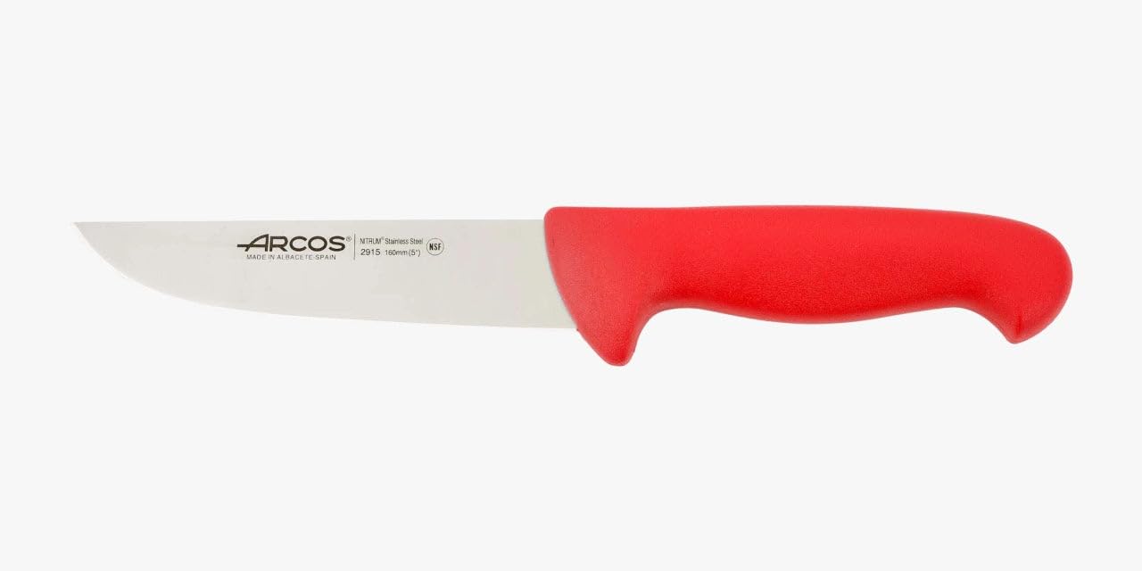 Arcos Fleischermesser aus Nitrum Edelstahl mit 200 mm Klinge - Professionelles Küchenmesser für Fleisch, Fisch und Gemüse - Ergonomischer Griff aus Polyoxymethylen, Serie 2900, Farbe Rot