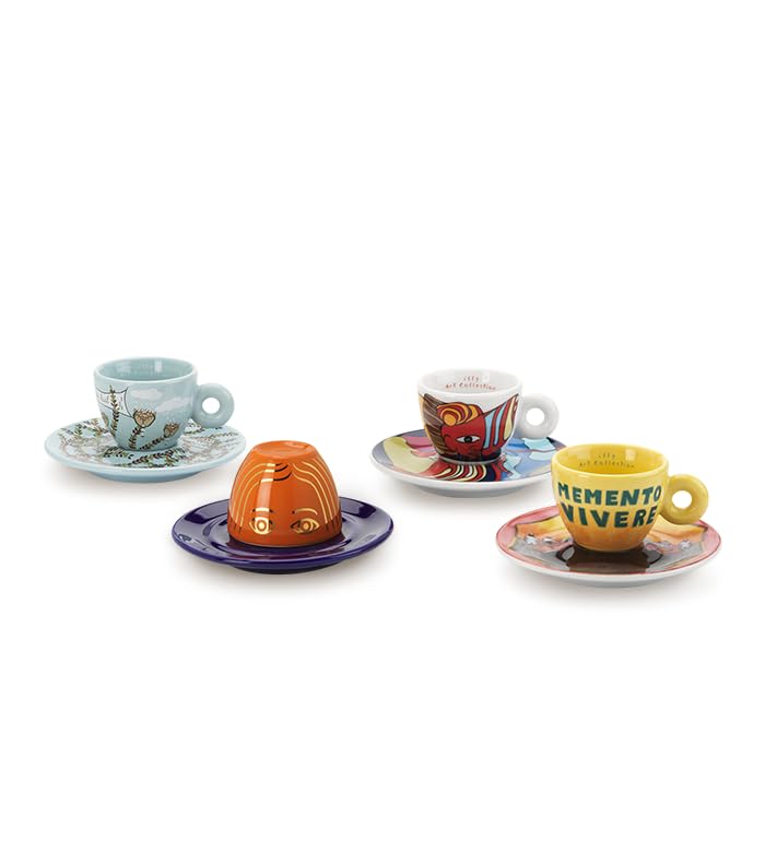 illy Art Collection 25786 Biennale Tassen 2026, 4 nummerierte und signierte Espressotassen Maher, Werewere, Petersen und Rahman